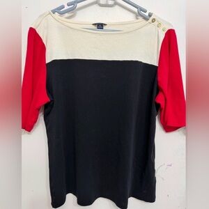 Nautica Red, Black, and Cream Long Sleeve Tee